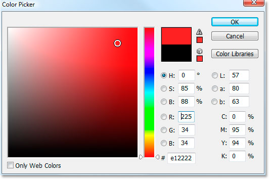 Choosing a color in Photoshop's Color Picker. Image &copy; 2008 Photoshop Essentials.com.