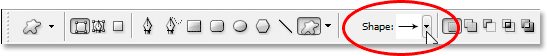 Clicking on the Shape option in the Options Bar. Image &copy; 2008 Photoshop Essentials.com.