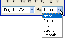 Photoshop text anti-aliasing methods in the Character palette