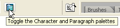 The Character and Paragraph palette toggle switch icon in the Options Bar
