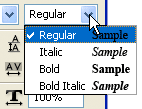Photoshop text tutorial image - The Font Style selection box in the Character palette