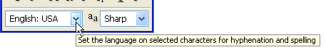 Photoshop text tutorial image - the Language selection box in the Character palette