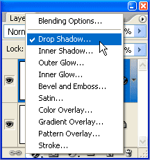 Adobe Photoshop Text Effects: Selecting 'Drop Shadow' from the list of Layer Styles