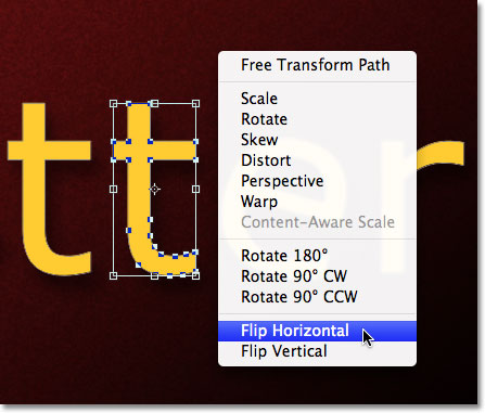 Choosing Flip Horizontal from the contextual menu. Image © 2011 Photoshop Essentials.com.