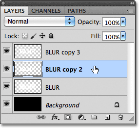 Selecting the 'copy 2' layer. Image © 2011 Photoshop Essentials.com.