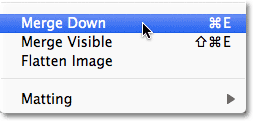 Photoshop Merge Down layers command. Image © 2011 Photoshop Essentials.com.