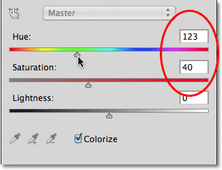 Photoshop Hue/Saturation controls. Image © 2011 Photoshop Essentials.com.