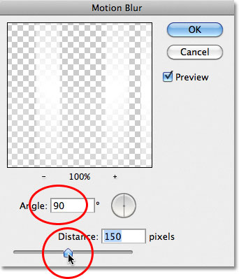 The Motion Blur dialog box in Photoshop. Image © 2011 Photoshop Essentials.com.