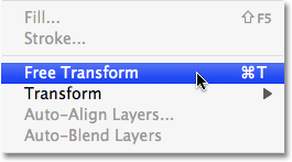 Selecting the Free Transform command in Photoshop. Image © 2009 Photoshop Essentials.com.