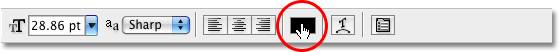 The color swatch showing the current text color in Photoshop. Image &copy; 2009 Photoshop Essentials.com.