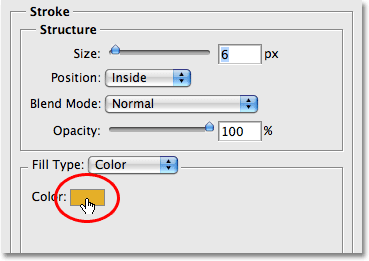 The stroke color swatch in the Layer Style dialog box. Image &copy; 2008 Photoshop Essentials.com