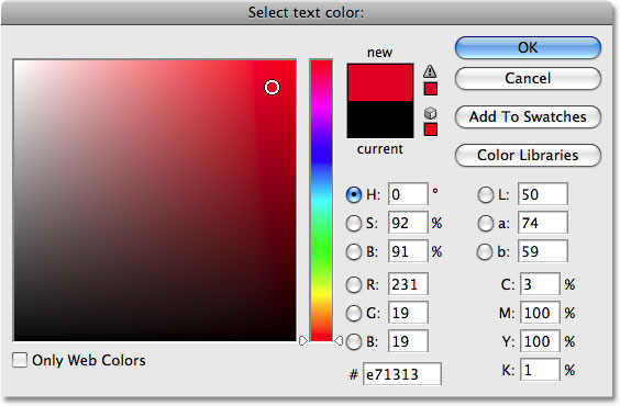 Photoshop's Color Picker. Image &copy; 2009 Photoshop Essentials.com