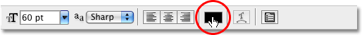 The text color swatch in the Options Bar in Photoshop. Image &copy; 2009 Photoshop Essentials.com
