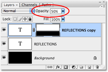 The layer opacity option in the Layers palette in Photoshop. Image &copy; 2009 Photoshop Essentials.com