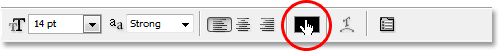 Adobe Photoshop Text Effects: Clicking on the color swatch to select a color for the text in the Options Bar in Photoshop.