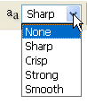 The text anti-aliasing options in the Options Bar